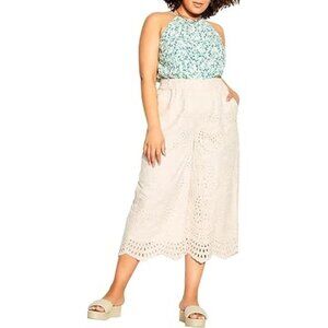 City Chic Olivia Eyelet Lace Pant in Cream